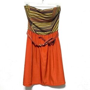 Millibon Orange & Yellow Strapless Cocktail Dress Belted Sundress size Large